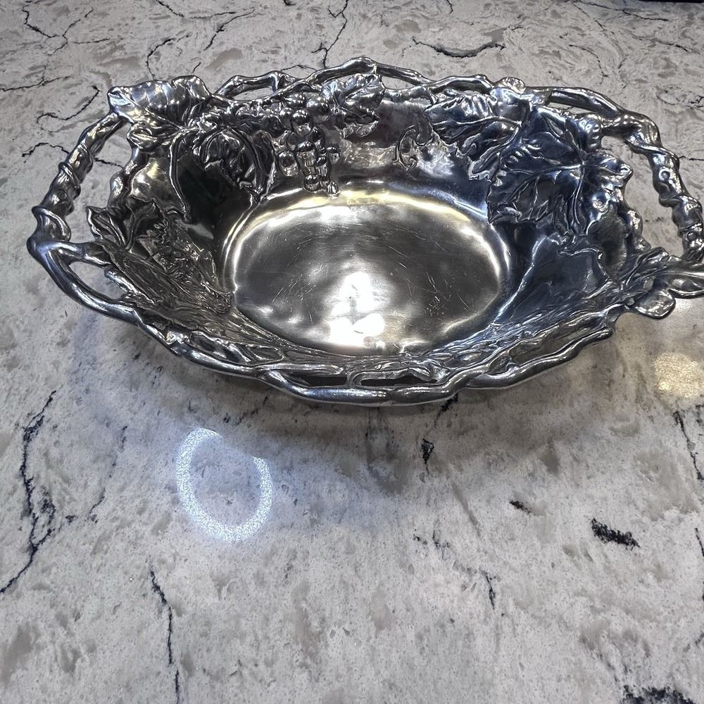 VTG ARTHUR COURT SIGNED SET Grapes Grape leaf 2 Handled LARGE BOWL‎ & SMALL BOWL